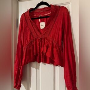 NWT Free People Red Lace Top